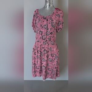 Adrienne Vittadini Pink and Black Paisley Mini Dress